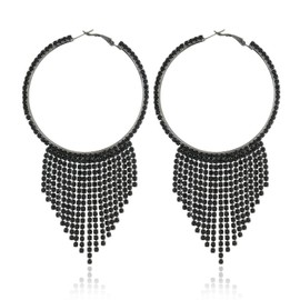 Chandelier Earrings Tassel Rhinestone Hoop Earrings Chandelier Fringe Chain Big Circle Dangle Drop Earring Vintage Bridal Earrings