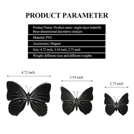 FuninCrea 12Pcs 3D Butterfly Wall Art Stickers, Waterproof Simulation Butterfly Magnetic Stickers Wall Decor with Tape, Removable Butterfly Wall Decals for Bedroom Decorations (Black)