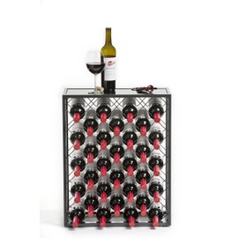 Mango Steam 32 Bottle Gray Wine Rack with Glass Top Shelf, Free Standing for Home, Kitchen and Bar