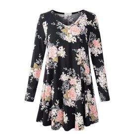 LARACE Plus Size Floral Tops for Women Long Sleeve Tunic V Neck Flower Shirts Loose Fit Clothing for Leggings(A-Black05 2X)