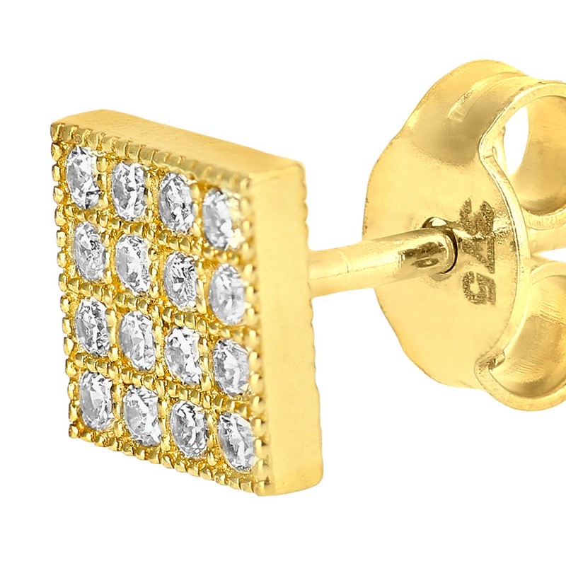 Citerna 9ct Yellow Gold Square Stud Earrings Set with CZ