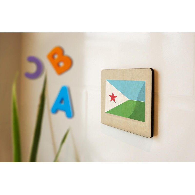 Wooden Fridge Magnet - Djibouti Flag Design with Star and