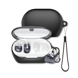 Case for JBL SoundGear Clips Open-Ear Headphones, FJIASTB Soft Silicone Protective Cover with Carabiner and Lanyard, Shockproof (Black)