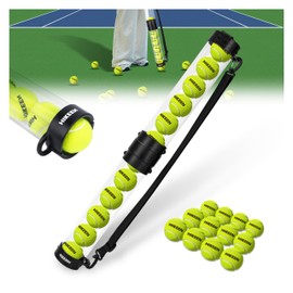 Hikeen Durable Tennis Ball Pick up Tube with 12 Tennis Balls,Quick Pickup & Storage Tennis Ball Tube with Shoulder Strap for Tennis Accessories - Includes 12 Balls