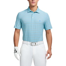 IZOD Men's Swingflex Elite Short Sleeve Golf Polo, Limpet Shell Stripe