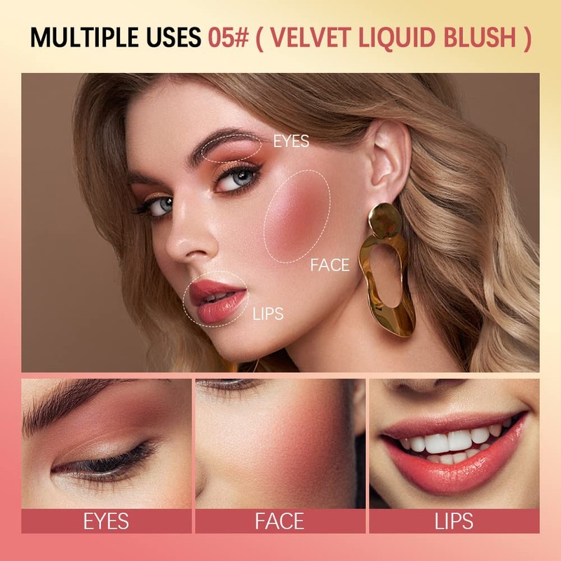 Liquid Blushes, Lightweight Breathable Feel Liquid Blush for Cheeks, Natural