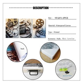 3 Piece Film and Camera Canvas Wall Decor Filmmaking Concept Scene Clapper Picture Modern Home Art Home Movie Theater Media Room Bar Pub Stretched and Framed Ready to Hang 16"x 24"x3 PCS