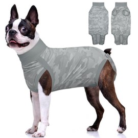 BRKURLEG Dog Surgery Recovery Suit, Female/Male Dog Onesie for Spay/Neuter, High Neck Anti-Licking Breathable Dog Surgery Recovery Shirt, Small (Grey)