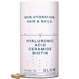 Ready To Glow Anti Aging Supplement - Hyabest® Hyaluronic Acid, Ceramide, 5000 mcg Biotin, Vitamin A, C, E, Zinc - Hair Skin Nails Vitamins for Women & Men - Wrinkles & Skin Hydration - 60 Capsules