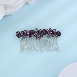 JWICOS Purple Wedding Hair Comb Clip Bridal Hair Comb for Bride Handmade Wedding Purple Crystal Side Comb for Women Party Special Occassion