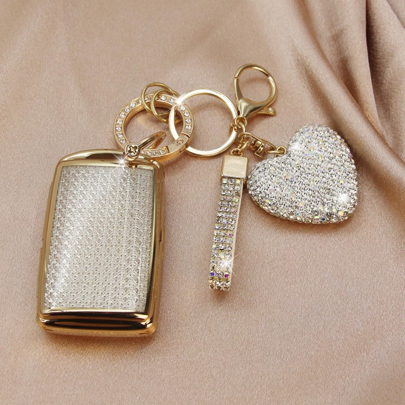 Simocky Key Fob Cover with Diamond Keychain, Car Key Shell