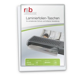 r&b FT-A4-50 Laminating Pouches A4 216 x 303 mm 2 x 50 Microns Pack of 100