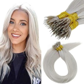 LaaVoo Long Nano Tips Remy Human Hair Extensions Lightest Blonde Nano Loop Natural Hair Skily Nano Ring Hair Extensions Pre Bonded 50g/50strands 20"