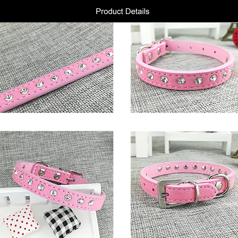 Newtensina Cute Diamante Puppy Collar and Leash Set Bling Microfiber