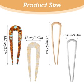 Tyqour 4 Pcs 4 Styles French Twist Hair Pin for Women Girls U Shaped Hair Hairpins 5.5 Inches Large Metal French Pins Gold Forks Hairstyle Accessories Ideal for Thick Buns and Twist