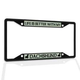 Fastasticdeals Metal Insert License Plate Frame Life is Better with My Dachshund Weatherproof Car Accessories Black 4 Holes Solid Insert