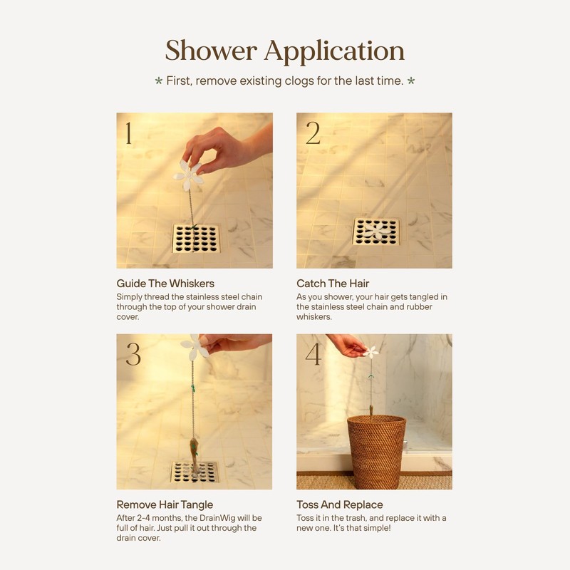 ​DrainWig Shower Drain Hair Catcher – Disposable White Flower (2-Pack)