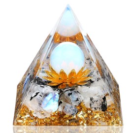 GUJOXILA Moonstone Orgonite Pyramid Crystals Gemstones Large Crystal Stone Lotus Pyramids Positive Energy Healing Stones Pyramid Christmas Spiritual Reiki Protection Christmas Gift