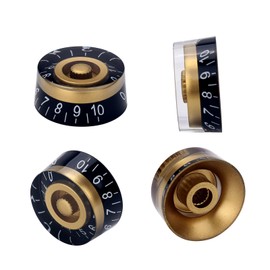 4pcs Metric Size Guitar Knobs Black Gold Guitar Speed Dial Control Knob for Epi Les Paul/Import Guitar Bass w/Coarse 5.8mm Split Pots (Gold Black)