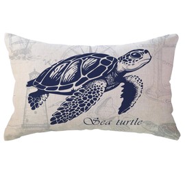 ULOVE LOVE YOURSELF Coastal Decorative Lumbar Pillowcase 12x20 Inch Blue/Beige Ocean Nautical Background Double-Sided Seaturtle Cushion Covers Beach House Decorations for Patio Porch Couch Sofa