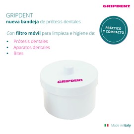Gripdent Denture Tray - Container with Movable Filter for Cleaning and Hygiene of Dentures, Orthodontic Appliances and - White