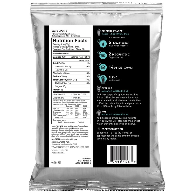 Cappuccine Kona Mocha Frappe Mix, 3 Pound (Pack of 1)