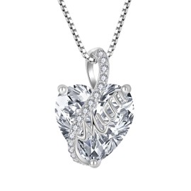 YL Women's Necklace Mum 925 Sterling Silver Heart Pendant 12 Birthstone Cubic Zirconia Necklace Jewellery Gifts for Mother Girlfriend Wife, Silver, Cubic Zirconia