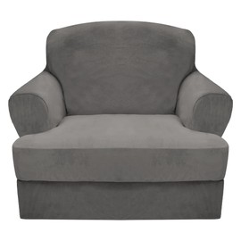 T Cushion Sofa Cover 2 Piece Armchair Slipcovers Thick Velvet Couch Cover Furniture Protector Stretch Sofa Covers for 1 Cushion Couch with 1 Individual T Cushion Covers Machine Washable, Grey