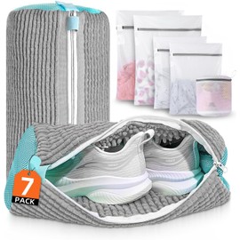 Bolsa De Lavandería, 2Pcs Bolsa Para Lavar Tenis y 5pcs Bolsas Para Lavar Ropa Delicada, Reutilizable, Limpieza 360°, Protector De Malla Fina Para Brasieres, Ropa Interior, Zapatos (Gris)