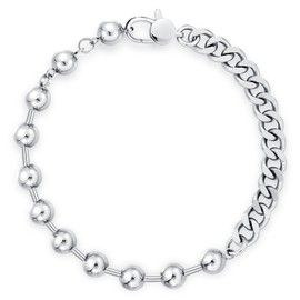 KissYan Gold Beaded Bracelets for Women, 14K White Gold Plated Chunky Ball Bracelets Cuban Link Big Clasp with Adjustable Extender Trendy Gifts (004)