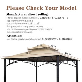 SCOCANOPY Replacement roof for Target Madaga Gazebo Model L-GZ136PST (Light Beige)