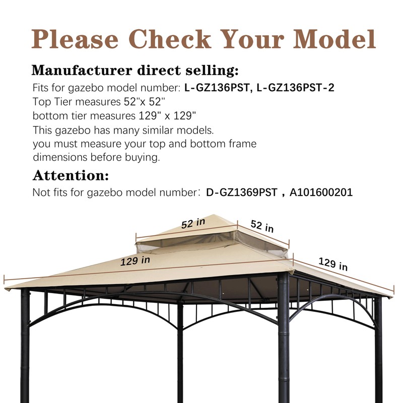 SCOCANOPY Replacement roof for Target Madaga Gazebo Model L-GZ136PST (Light
