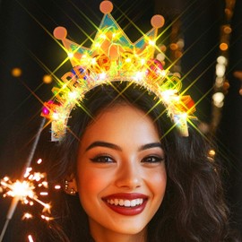 Evlry LED Birthday Crown Headband Luminous Birthday Party Hair Accessories for Women