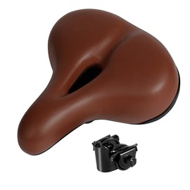 Comfortable Seat Cushion for Men Women with Dual Shock Absorbing Ball Memory Foam Wide Bicycle Saddle Fit for City Bikes MTB (Brown Hollow)