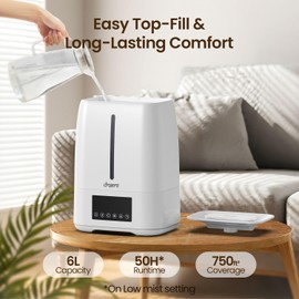 Chooone 6L Top Fill Ultrasonic Humidifier - Cool and Warm Mist for Bedroom, Baby, Large Rooms & Plants, Smart Humidity Control, Aroma Diffuser, Night Light, 12H Timer, Quiet, White