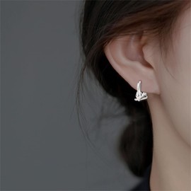 Silver Cute Cat Hoop Earrings for Women Girls Small Animal Pet Huggie Hoops Cartilage Earrings Studs Minimalist Matte Small 3D Cats Dainty Birthday Anniversary Hypoallergenic Jewelry Gifts