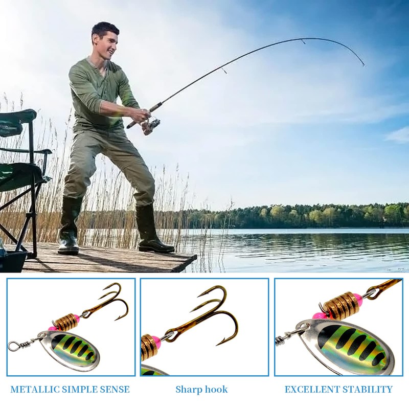 Spinner Lures- 10 Pack Metal Spinner Bait Set Rotating Sequins