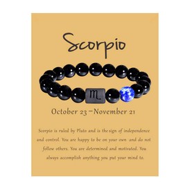 Zodiac Stretch Bracelet Women,8MM Natural Black Onyx Stone Star Sign Jewelry Constellation Horoscope Birth Date Bead Bracelet,Scorpio 8mm