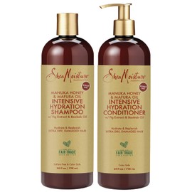 Shea Moisture Shampoo & Conditioner Set – Intensive Hydration Hair Care Formulas with Manuka Honey & Mafura Oil for Extra Dry, Damaged Hair, 24 Oz Ea