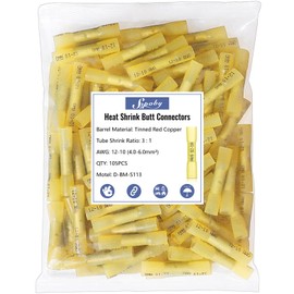 Heat Shrink Butt Wire Connectors, Sopoby 105Pcs 12-10 AWG Yellow Insulated Waterproof Electrical Wire Connectors Automotive Marine Grade Wire Crimp Terminals Butt Splices, Ideal for Boat, Truck,Yellow