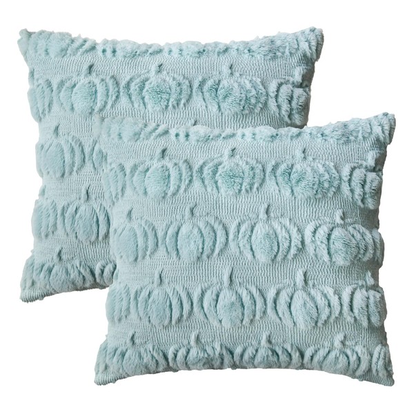 Artoid Mode Soft Artificial Fur Blue Pumpkins Autumn Cushion Covers