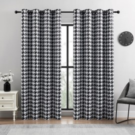 BOHOMOCASA 100% Blackout Curtains – Classic Black and White Houndstooth Curtains, 2 Panels, Each W52×L96, Thermal Insulated, Nosie Reduce, Perfect for Bedroom and Living Room