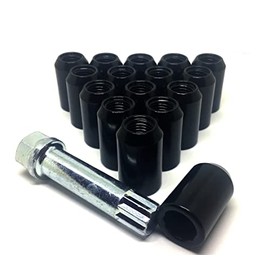 BIMECC Set of 16 Alloy Wheel Tuner Nuts with Tuner Key Compatible with Ford | Mazda | Honda | Kia | Suzuki - M12x1.5 Slim Lug Nuts - Taper - Black - Slimline Nuts