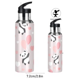 xigua Panda Globo Botella de agua con tapa de pajita aislada al vacío Termo de acero inoxidable para deportes, ciclismo, senderismo, escuela, hogar, 20 onzas