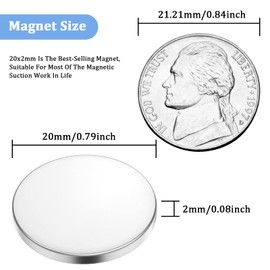 8 Pcs Strong Neodymium Disc Magnets, 20x2mm Rare Earth Magnets, Small Round Refrigerator Magnets, Multi-Use Office Magnets for Fridge, Whiteboards, Billboards, Classrooms, Kitchens, Doors
