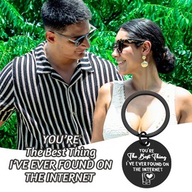 YangQian Funny Engraved Couples Keychain: 'You're the Best Thing I've Ever Found on the Internet' - Romantic Humor Keychain for Couples, Adults in Relationships - Black Stainless Steel