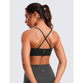 CRZ YOGA Butterluxe Women's V-Neck Sports Bra Padded Without Underwire Yoga Bra Adjustable Spaghetti Straps Workout Crop Tops, black, 42