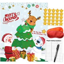 PARTYLOUD Christmas Party Games, Pin the Star on the Christmas Tree Game Christmas Games, Christmas Holiday Party Games Supplies for Kids Families Adult groups