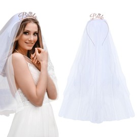 YAYNO Bride to Be Haarreif und Schleier Junggesellenabschied Frauen JGA Accessoires Frauen Bride Haarreif mit Schleier Hochzeit BrideBride Haarreif Perlen Haarreifs für Brautdusche Bachelorette Party
