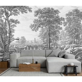 Jdayda Vintage Forest Mural Wallpaper Gray Tree Woodland Wallpaper Large Art Wall Mural for Bedroom Living Room(Not Self-Adhesive)